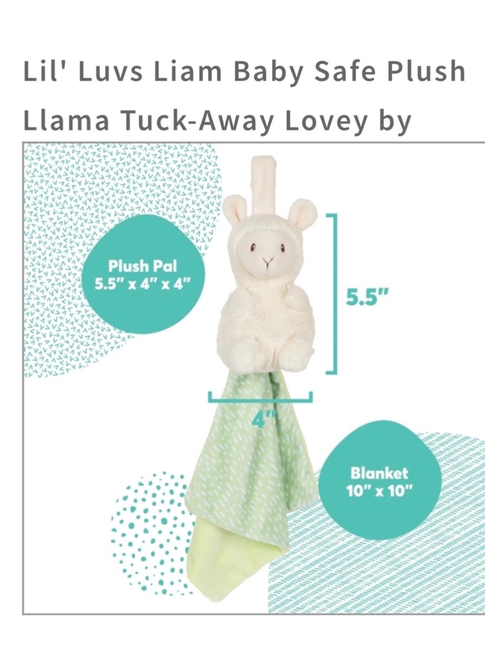 Liam Baby Safe Plush Llama Tuck-Away Lovey - Cream & Light Green